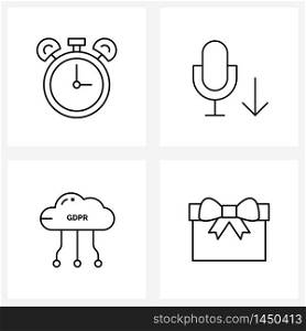 Universal Symbols of 4 Modern Line Icons of clock, gdpr, mic, arrow, gift box Vector Illustration