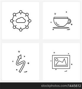 Universal Symbols of 4 Modern Line Icons of cloud, arrows, servers, tea, direction Vector Illustration