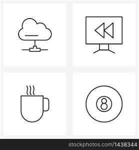 Universal Symbols of 4 Modern Line Icons of cloud, mug, web, media, drink Vector Illustration