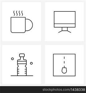 Universal Symbols of 4 Modern Line Icons of coffee, oil, computer, cooking, archive Vector Illustration