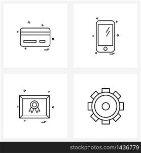 Universal Symbols of 4 Modern Line Icons of credit card; degree; money; mobile; gear Vector Illustration