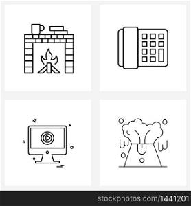 Universal Symbols of 4 Modern Line Icons of decorate, laptop, interior, call, tech Vector Illustration