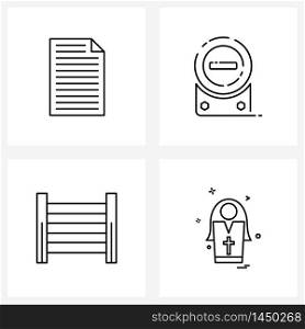 Universal Symbols of 4 Modern Line Icons of document, essential, pen, switch, religious Vector Illustration