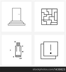 Universal Symbols of 4 Modern Line Icons of door, flash, stairs, game, storage device Vector Illustration