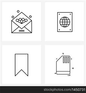 Universal Symbols of 4 Modern Line Icons of email, tag, flight, ticket, text Vector Illustration