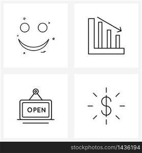 Universal Symbols of 4 Modern Line Icons of emoji; board; smiley; business; mall Vector Illustration