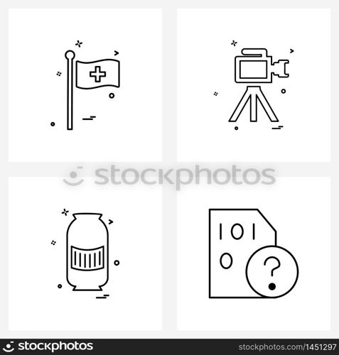 Universal Symbols of 4 Modern Line Icons of ensign, flour bag, hospital symbol, photography, card Vector Illustration