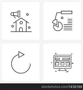 Universal Symbols of 4 Modern Line Icons of estate; user interface; megaphone; graph; monitor Vector Illustration