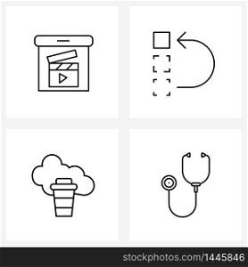 Universal Symbols of 4 Modern Line Icons of film production, delete, movie studio, top, stethoscope Vector Illustration