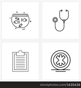 Universal Symbols of 4 Modern Line Icons of fish; medications; fishing; doctor; prescription Vector Illustration