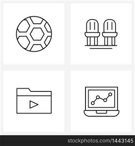 Universal Symbols of 4 Modern Line Icons of football, media, ball, interior, analytics Vector Illustration