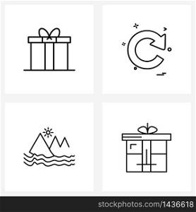 Universal Symbols of 4 Modern Line Icons of gift; mountain; Christmas; reset; gift Vector Illustration