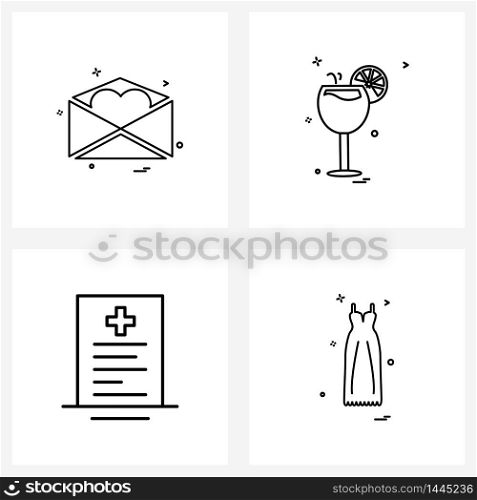 Universal Symbols of 4 Modern Line Icons of heart, report, valentine&rsquo;s day, food , medical Vector Illustration