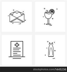 Universal Symbols of 4 Modern Line Icons of heart, report, valentine&rsquo;s day, food , medical Vector Illustration