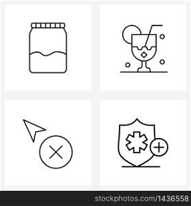Universal Symbols of 4 Modern Line Icons of jar; cursor; food; tourism; arrow Vector Illustration