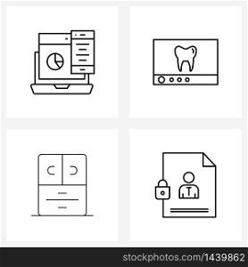 Universal Symbols of 4 Modern Line Icons of laptop, closet, mobile, tooth, furniture Vector Illustration