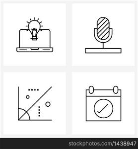 Universal Symbols of 4 Modern Line Icons of laptop, design, activities, podcasting, graphic Vector Illustration