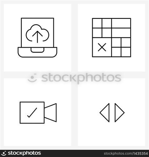 Universal Symbols of 4 Modern Line Icons of laptop, video, up, signs, arrow Vector Illustration