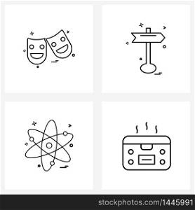 Universal Symbols of 4 Modern Line Icons of masks, nuclear , celebrations, direction, atom Vector Illustration