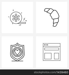 Universal Symbols of 4 Modern Line Icons of media, wedding, video, eat, browser Vector Illustration