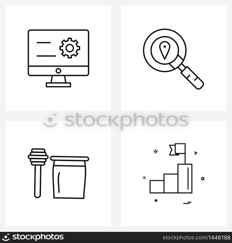 Universal Symbols of 4 Modern Line Icons of monitor, meal, location, honey, win Vector Illustration