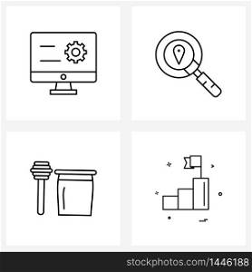 Universal Symbols of 4 Modern Line Icons of monitor, meal, location, honey, win Vector Illustration