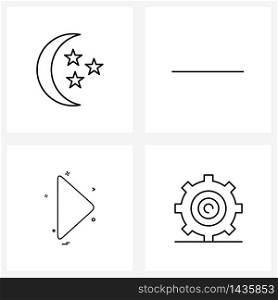 Universal Symbols of 4 Modern Line Icons of moon, direction, sky, sign, Vector Illustration