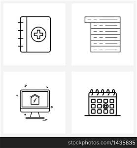Universal Symbols of 4 Modern Line Icons of notebook, property, health, menu, computer Vector Illustration