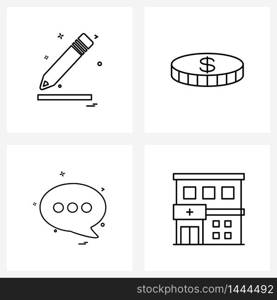 Universal Symbols of 4 Modern Line Icons of pen, chat, writing, money, sms Vector Illustration