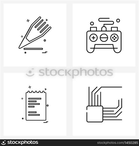 Universal Symbols of 4 Modern Line Icons of pencil, text, education, controller, integration Vector Illustration