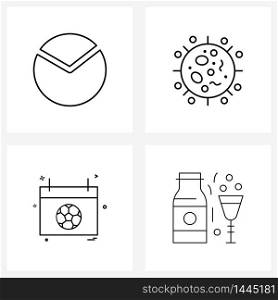 Universal Symbols of 4 Modern Line Icons of pie chart, calendar, presentation, medical, wine Vector Illustration