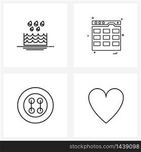 Universal Symbols of 4 Modern Line Icons of raining, machine, web, internet, heart Vector Illustration