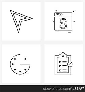 Universal Symbols of 4 Modern Line Icons of send, hour, web, internet, clipboard Vector Illustration