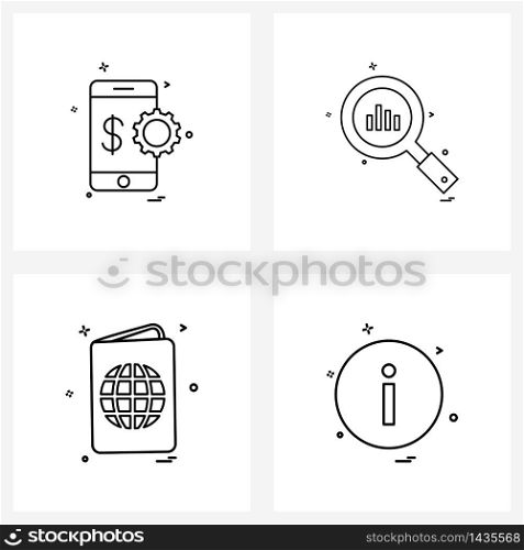 Universal Symbols of 4 Modern Line Icons of setting; diary; dollar; graph; map Vector Illustration