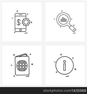 Universal Symbols of 4 Modern Line Icons of setting; diary; dollar; graph; map Vector Illustration