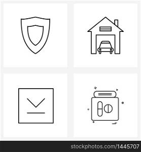 Universal Symbols of 4 Modern Line Icons of shield, media, home, bottom, medical Vector Illustration