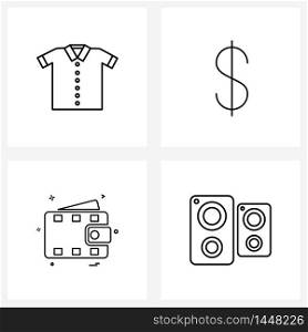 Universal Symbols of 4 Modern Line Icons of shirt, money, dress, money, speaker Vector Illustration