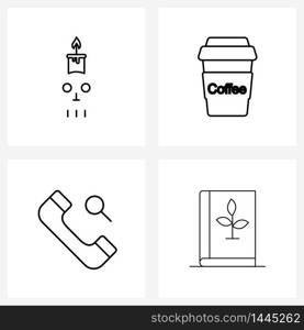 Universal Symbols of 4 Modern Line Icons of skull, magnifier, scary, drink, number Vector Illustration