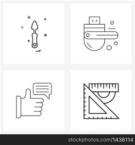Universal Symbols of 4 Modern Line Icons of spade; institution; tool; electronics; education Vector Illustration