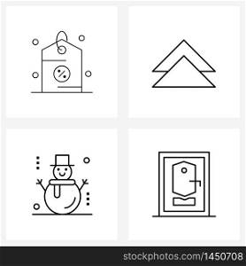Universal Symbols of 4 Modern Line Icons of tag, snowman, Monday, up, xmas Vector Illustration