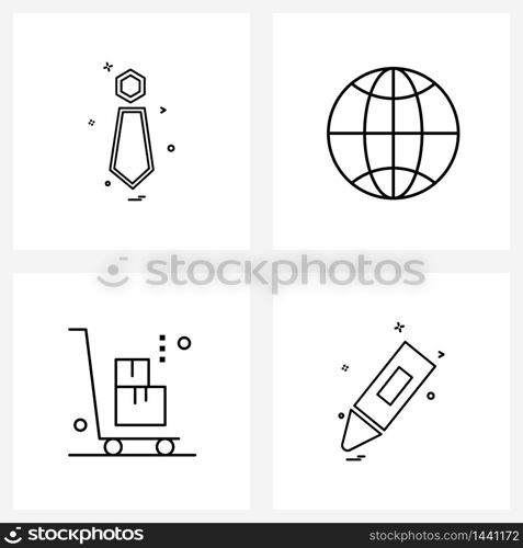 Universal Symbols of 4 Modern Line Icons of tie, cart, dressing, globe, hand Vector Illustration
