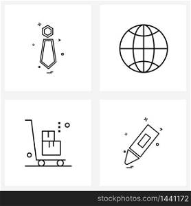 Universal Symbols of 4 Modern Line Icons of tie, cart, dressing, globe, hand Vector Illustration