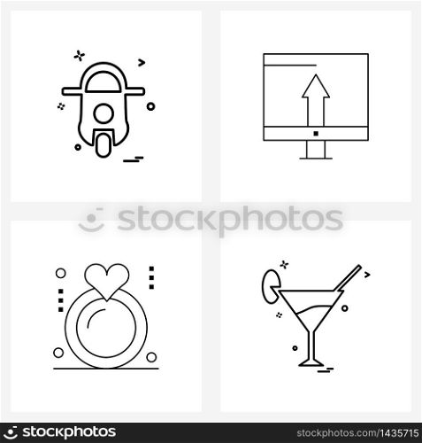 Universal Symbols of 4 Modern Line Icons of transport, heart, vehicle, programming, drink Vector Illustration