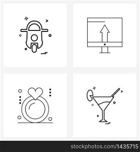 Universal Symbols of 4 Modern Line Icons of transport, heart, vehicle, programming, drink Vector Illustration