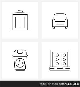 Universal Symbols of 4 Modern Line Icons of trash, green, couch, sofa, binary Vector Illustration