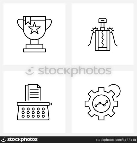 Universal Symbols of 4 Modern Line Icons of trophy; file; prize; drink; papers Vector Illustration