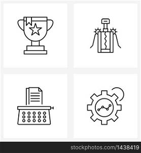 Universal Symbols of 4 Modern Line Icons of trophy; file; prize; drink; papers Vector Illustration