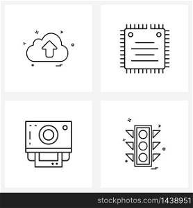 Universal Symbols of 4 Modern Line Icons of ui, photo, upload, processor, light Vector Illustration
