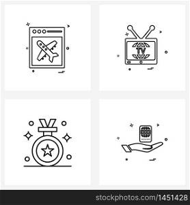 Universal Symbols of 4 Modern Line Icons of web, sports, internet, television, travel Vector Illustration