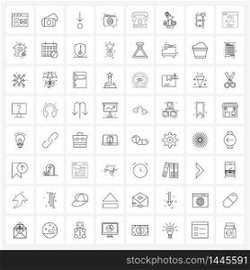 Universal Symbols of 64 Modern Line Icons of document, electronic, download, old, directory Vector Illustration